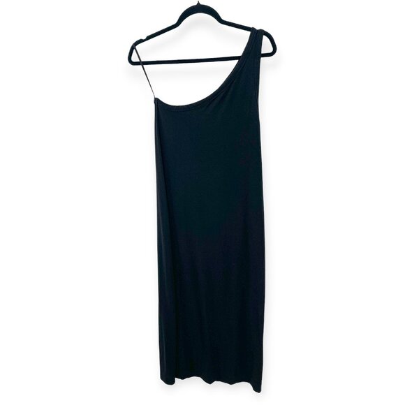 NWOT Ninety Percent Black Stretch Asymmetric Strap Dress | One-Shoulder Dress - Picture 3 of 10